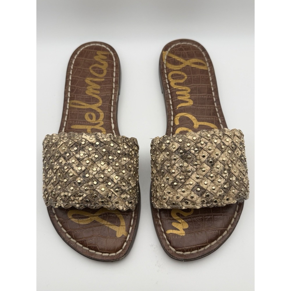 Sam Edelman Geraldine Womens Woven Flat Gold Brown Snakeskin Sandal Slide 6